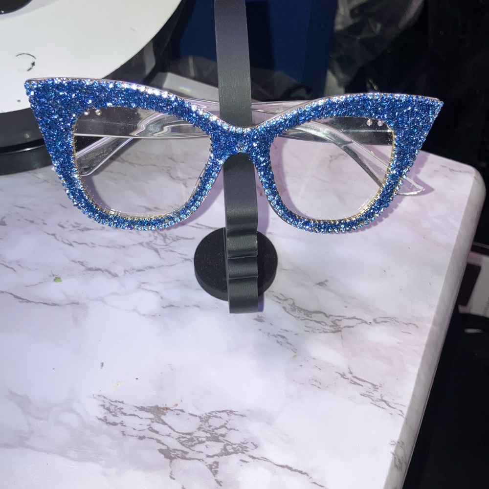 SHEIN Blue Glitter Clear Eye Glass Frame